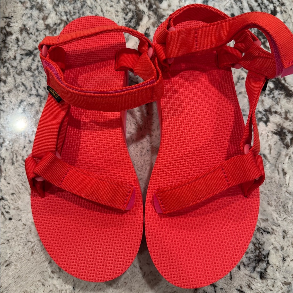 Teva Women's Red/Hot Pink Platform Sandals - Picture 3 of 5